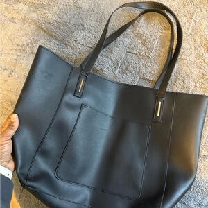 Classic Black Tote Bag with Front Pocket